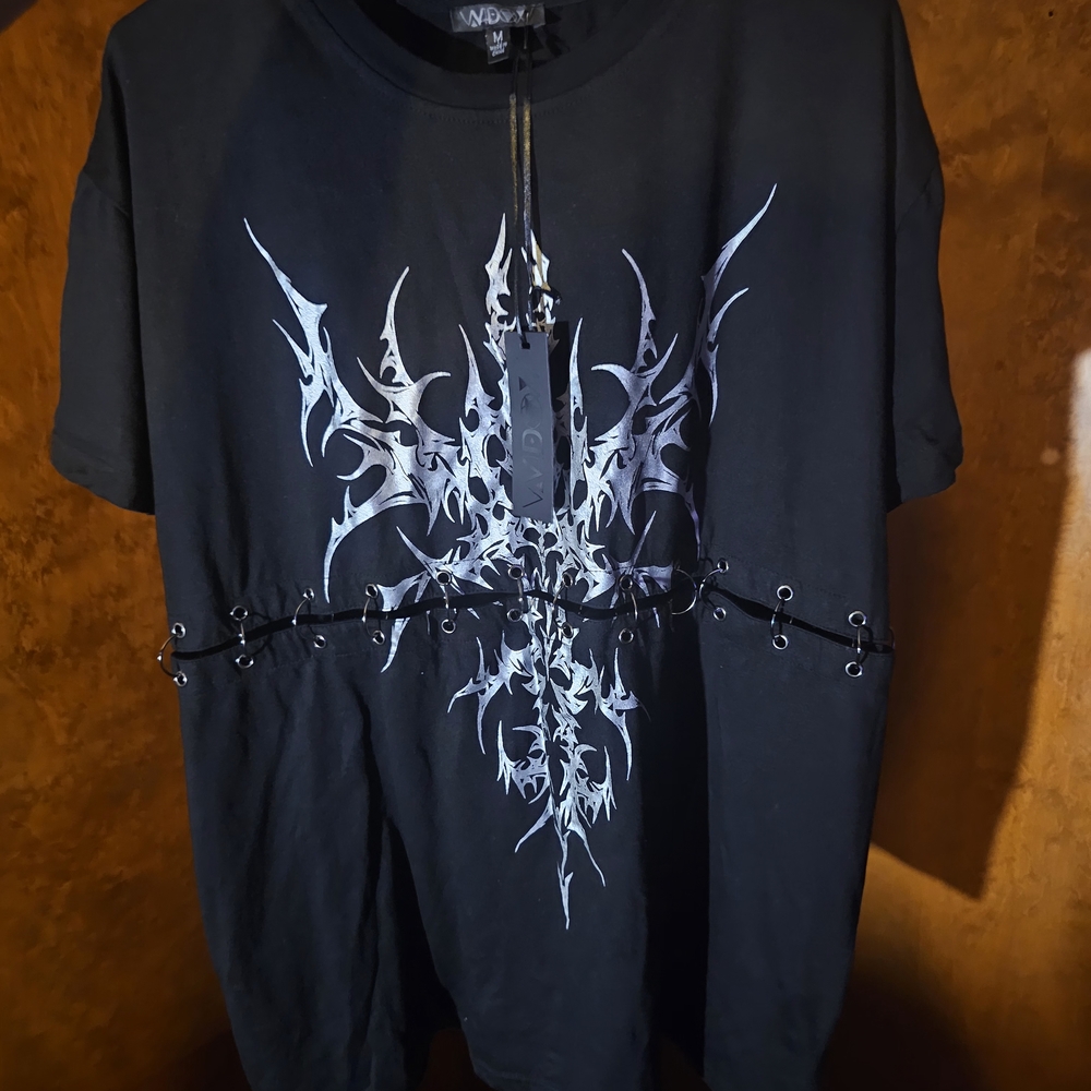 Dolls Kill Black Short Sleeve Tee with Silver Graphic